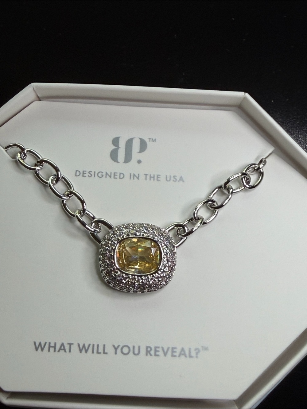 Yellow Cushion Crystal Pavé Pendant Necklace